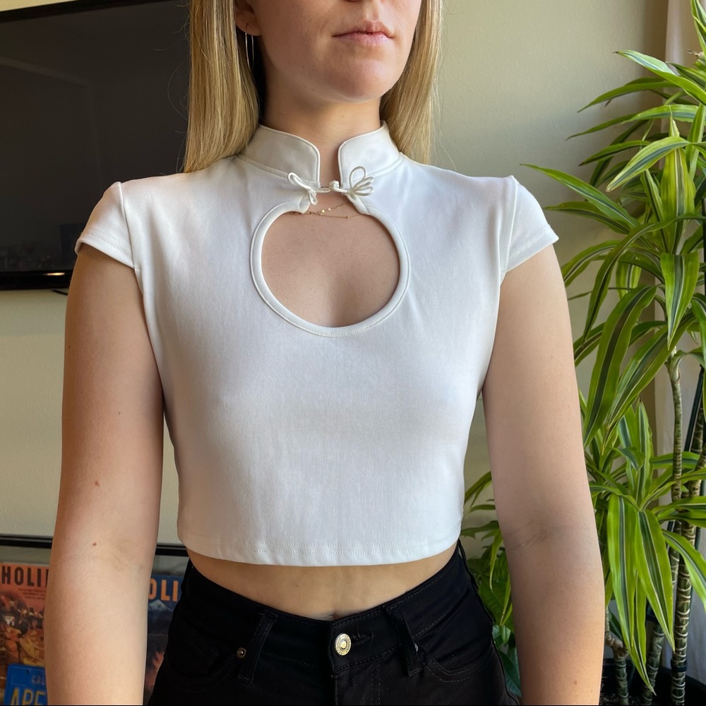 White Keyhole Crop Top